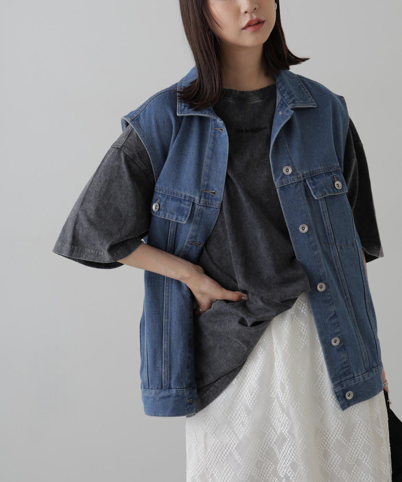 ミドル丈デニムベスト