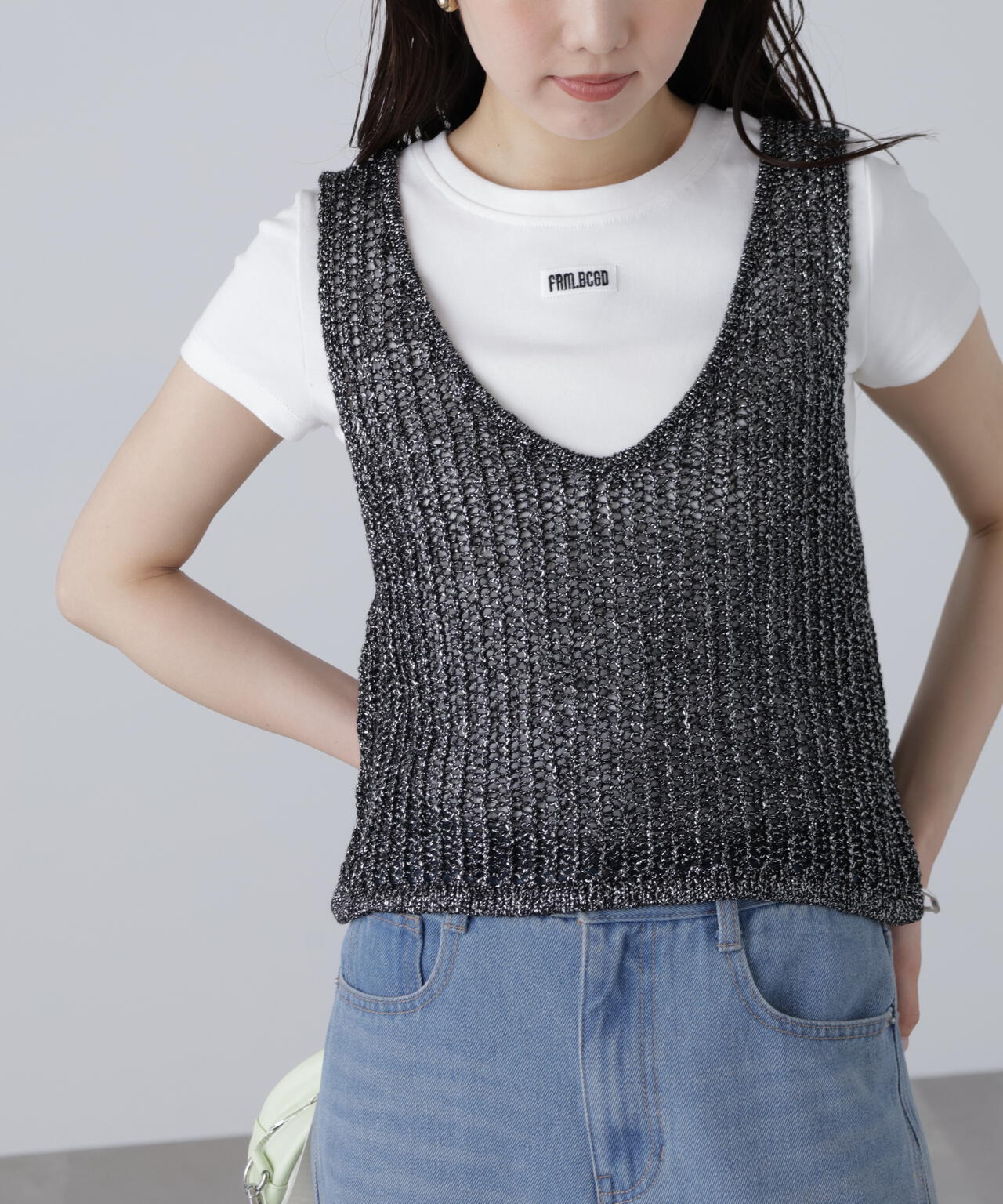 前後2wayラメニットメッシュベスト