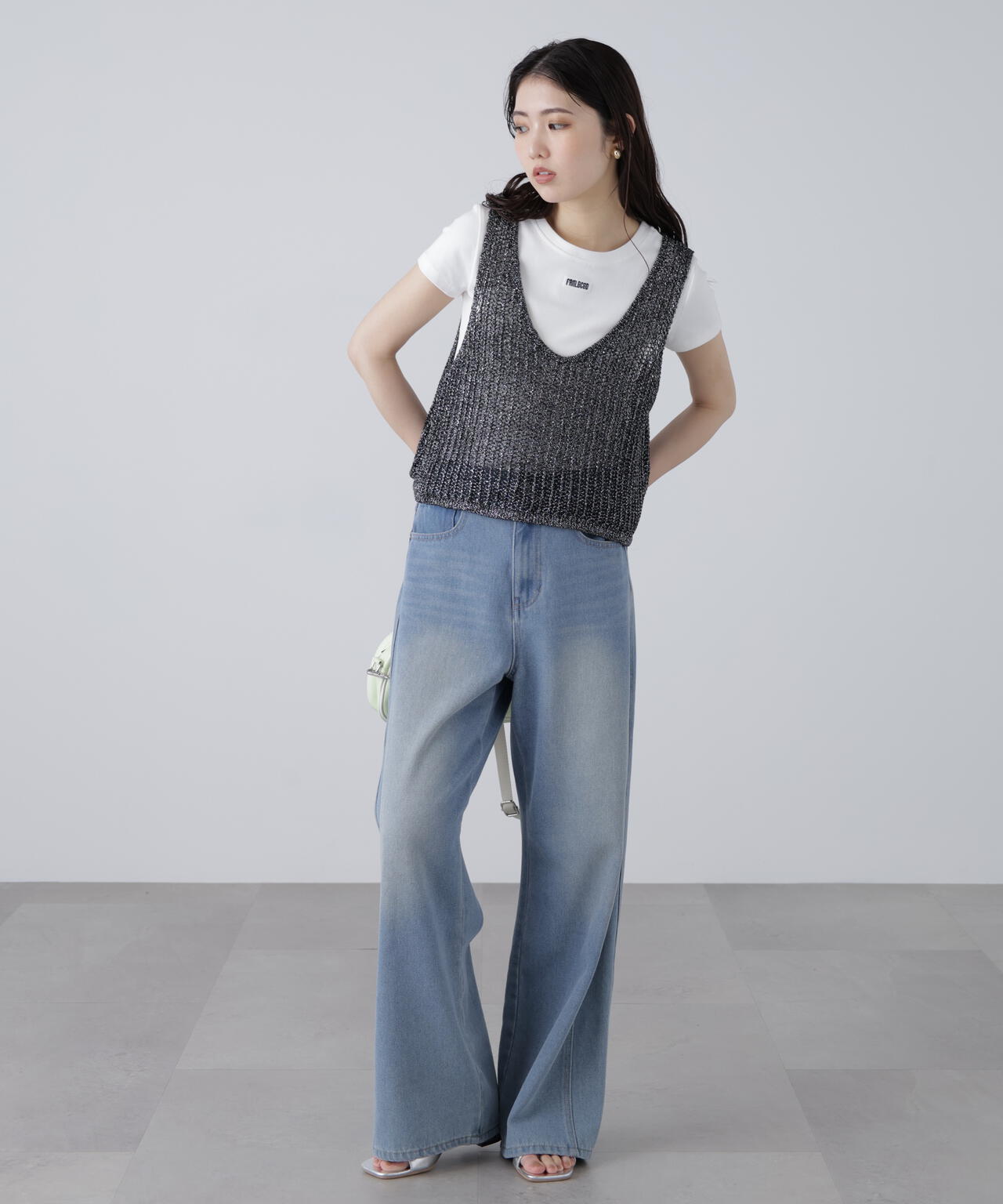 前後2wayラメニットメッシュベスト