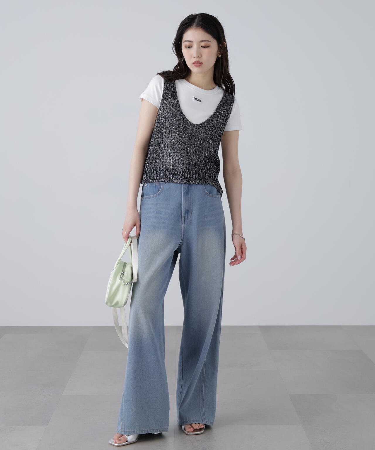 前後2wayラメニットメッシュベスト