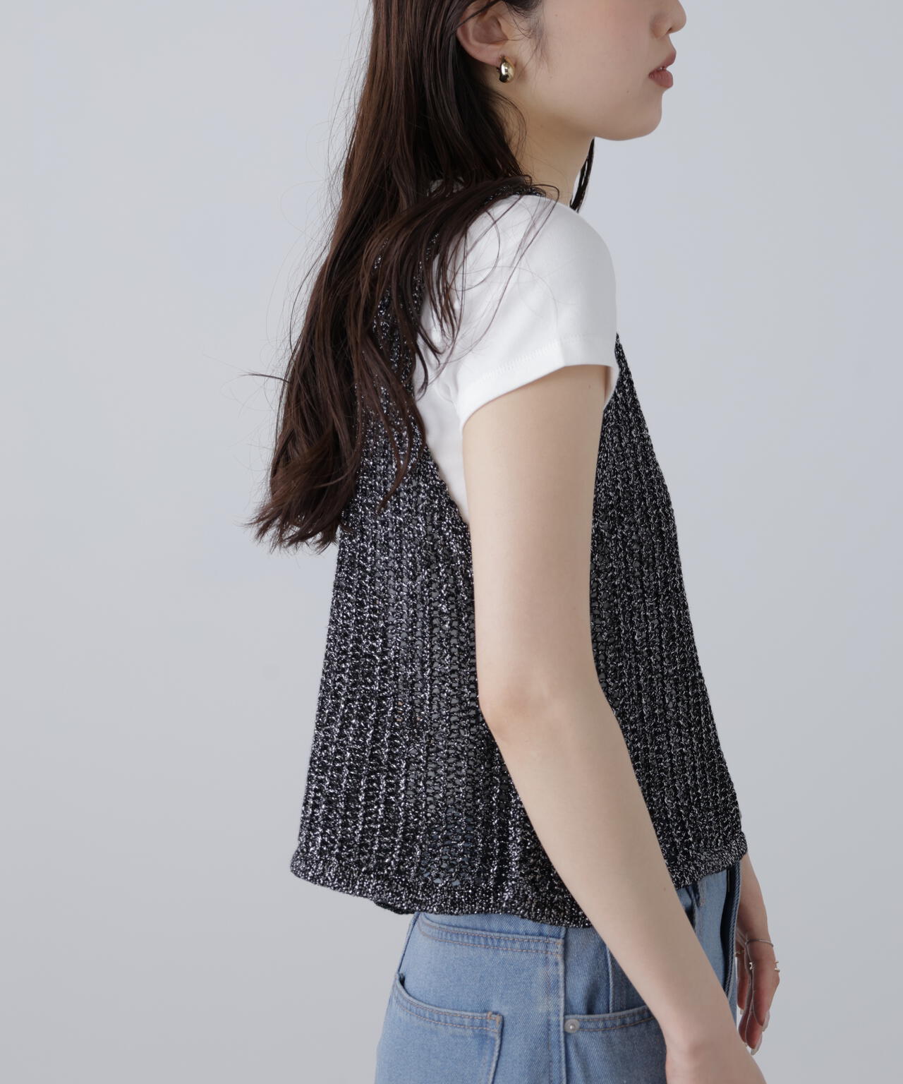 前後2wayラメニットメッシュベスト