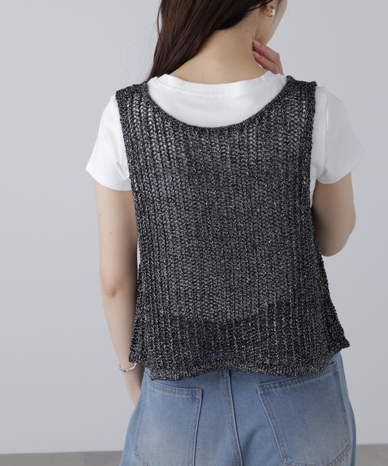 前後2wayラメニットメッシュベスト