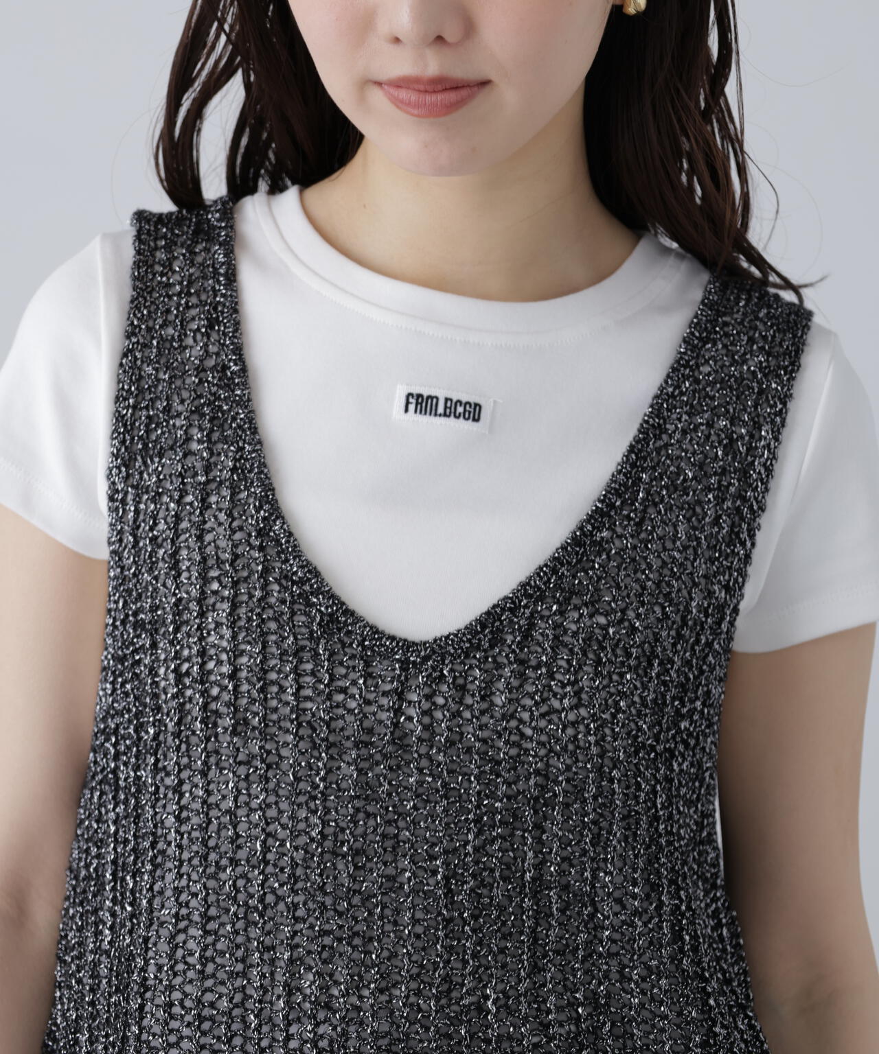 前後2wayラメニットメッシュベスト