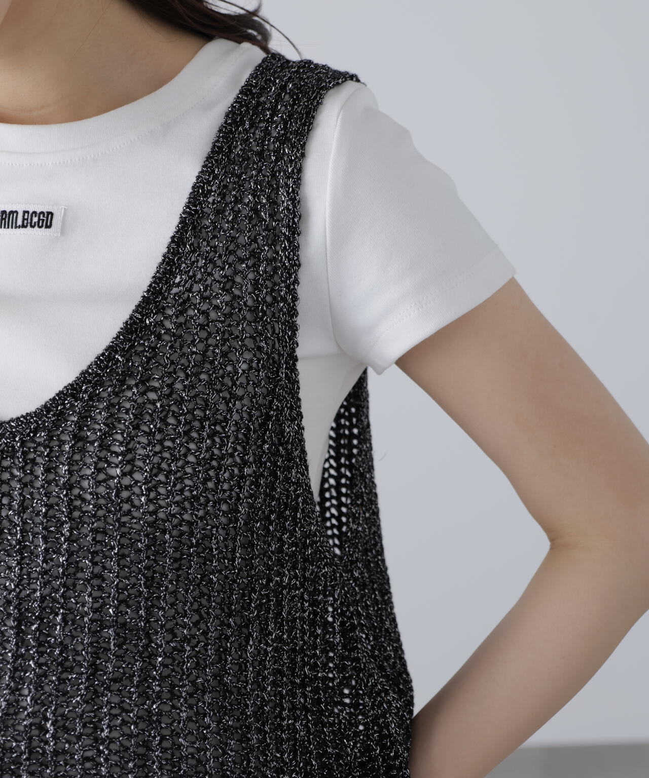 前後2wayラメニットメッシュベスト