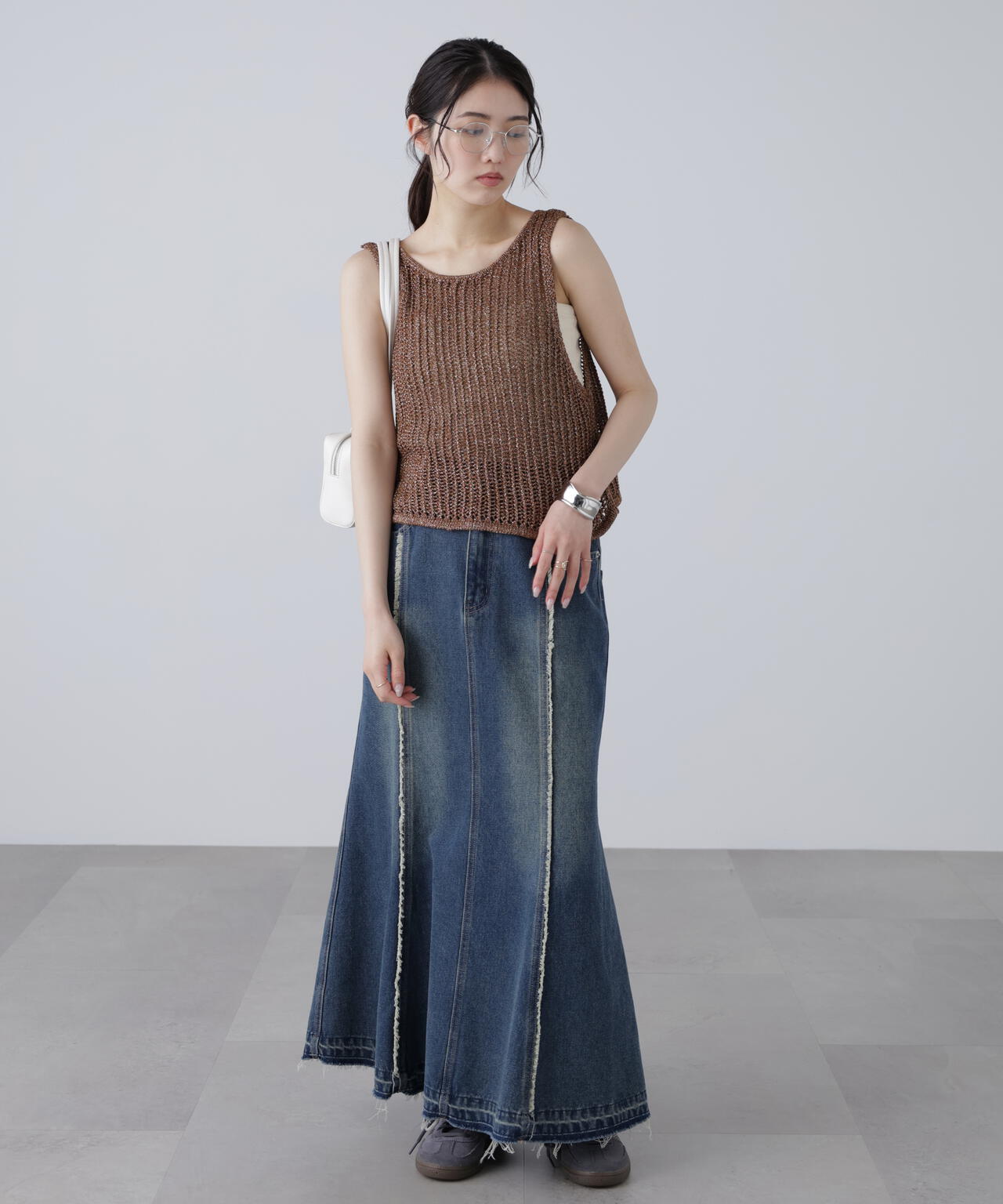 前後2wayラメニットメッシュベスト