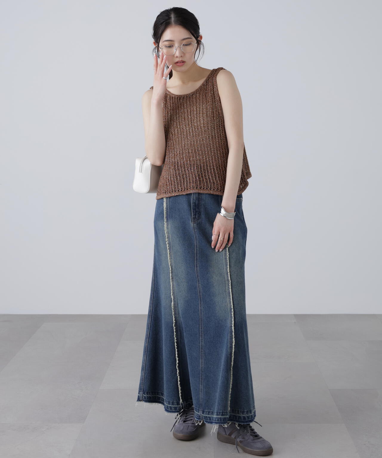 前後2wayラメニットメッシュベスト