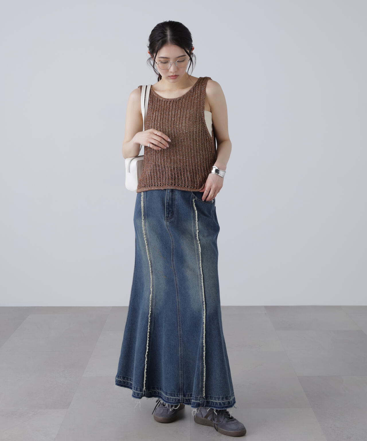 前後2wayラメニットメッシュベスト