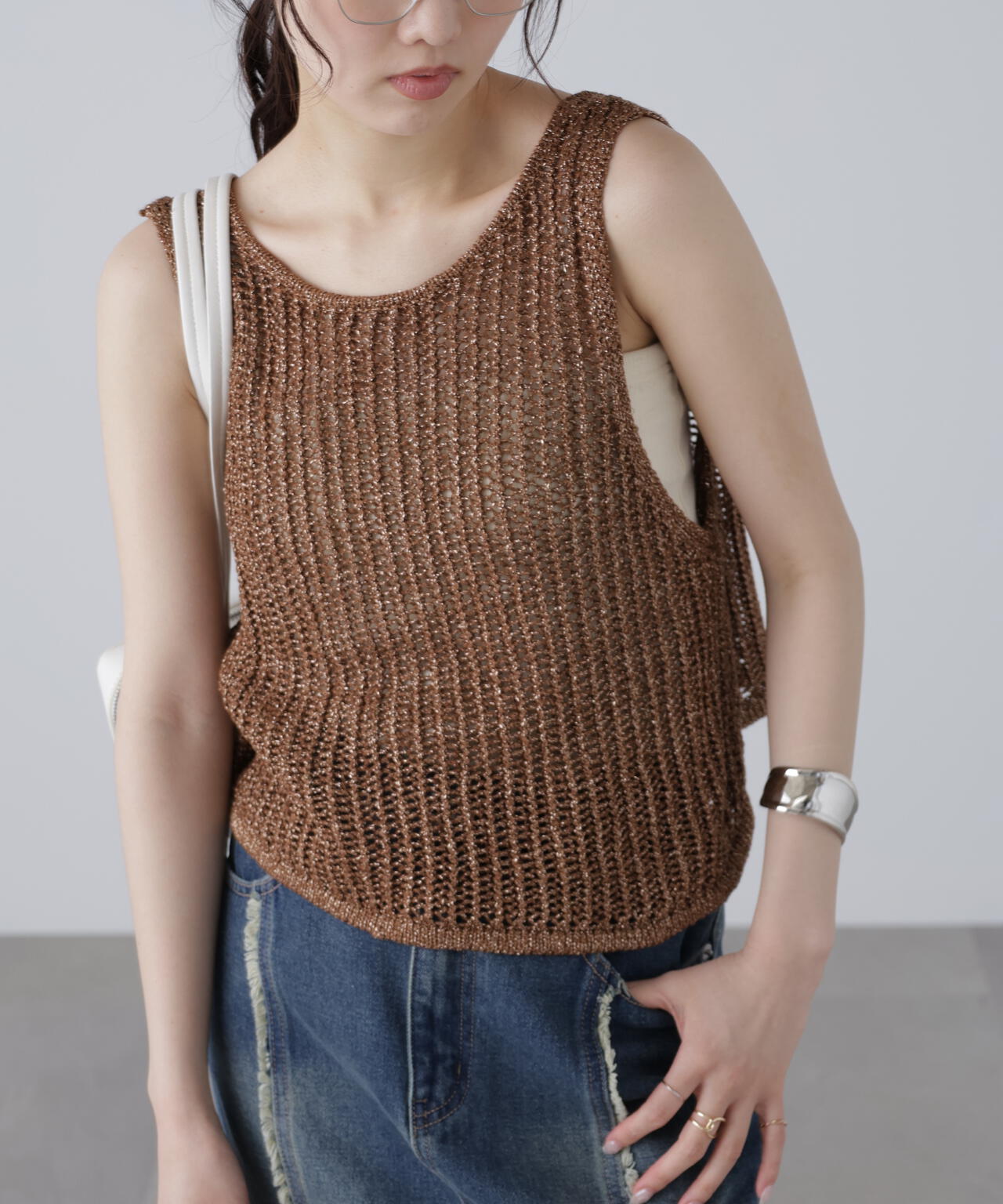 前後2wayラメニットメッシュベスト