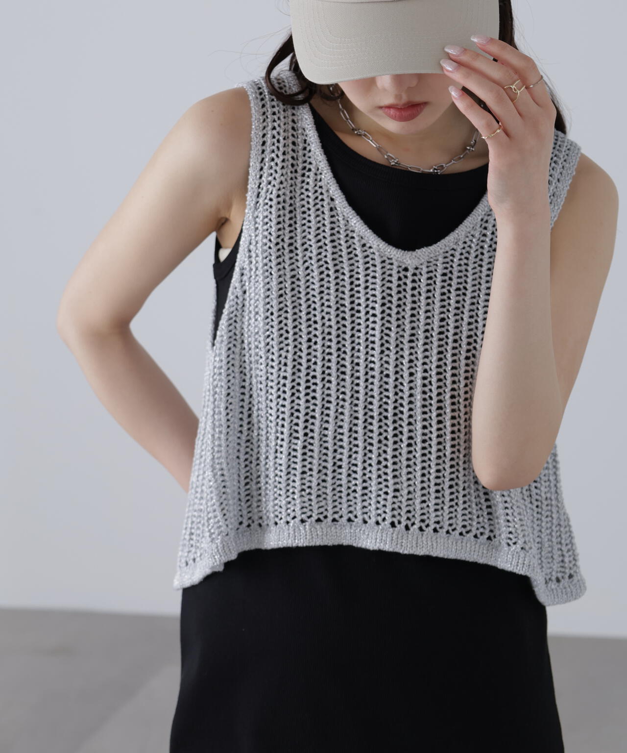 前後2wayラメニットメッシュベスト