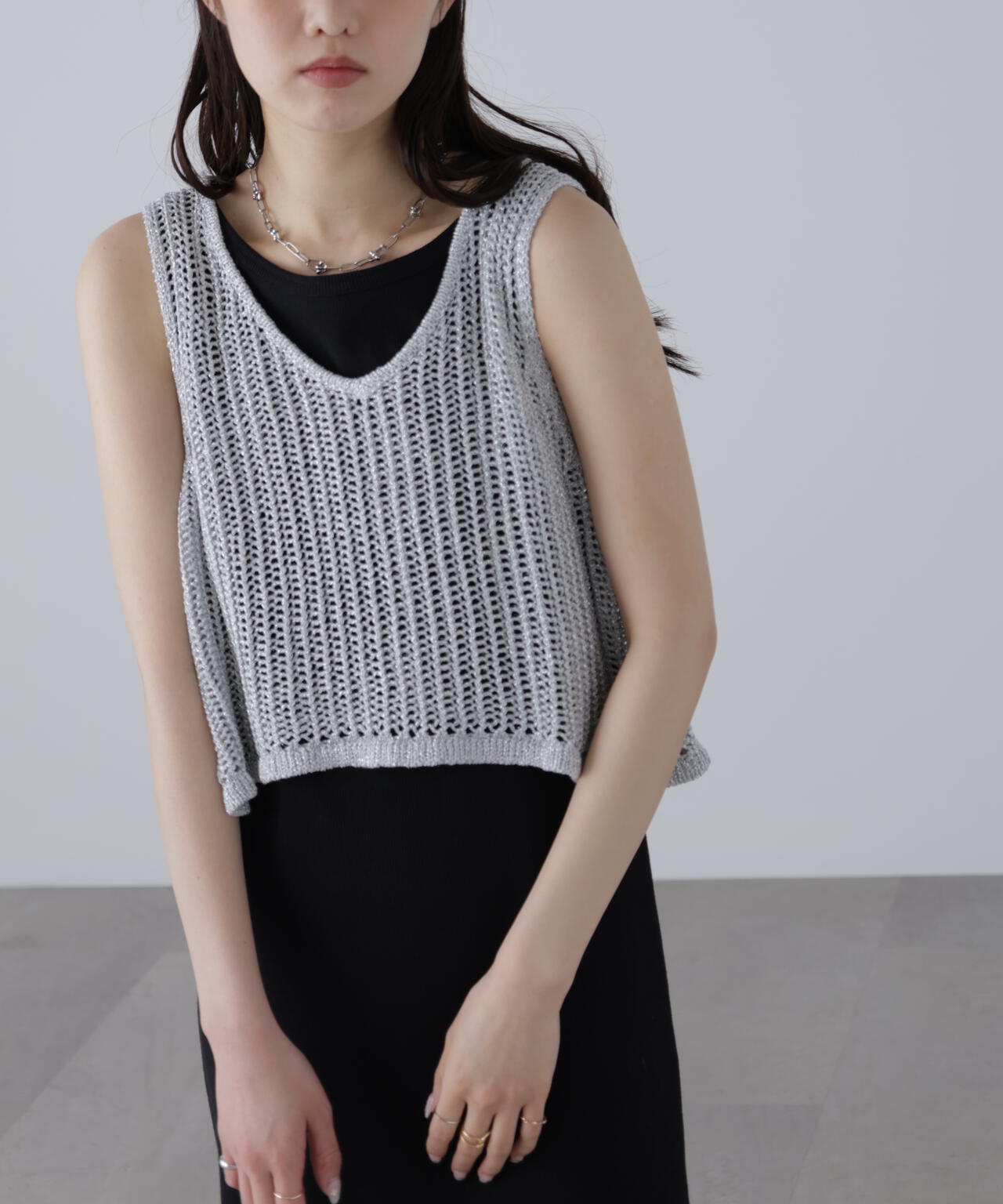 前後2wayラメニットメッシュベスト