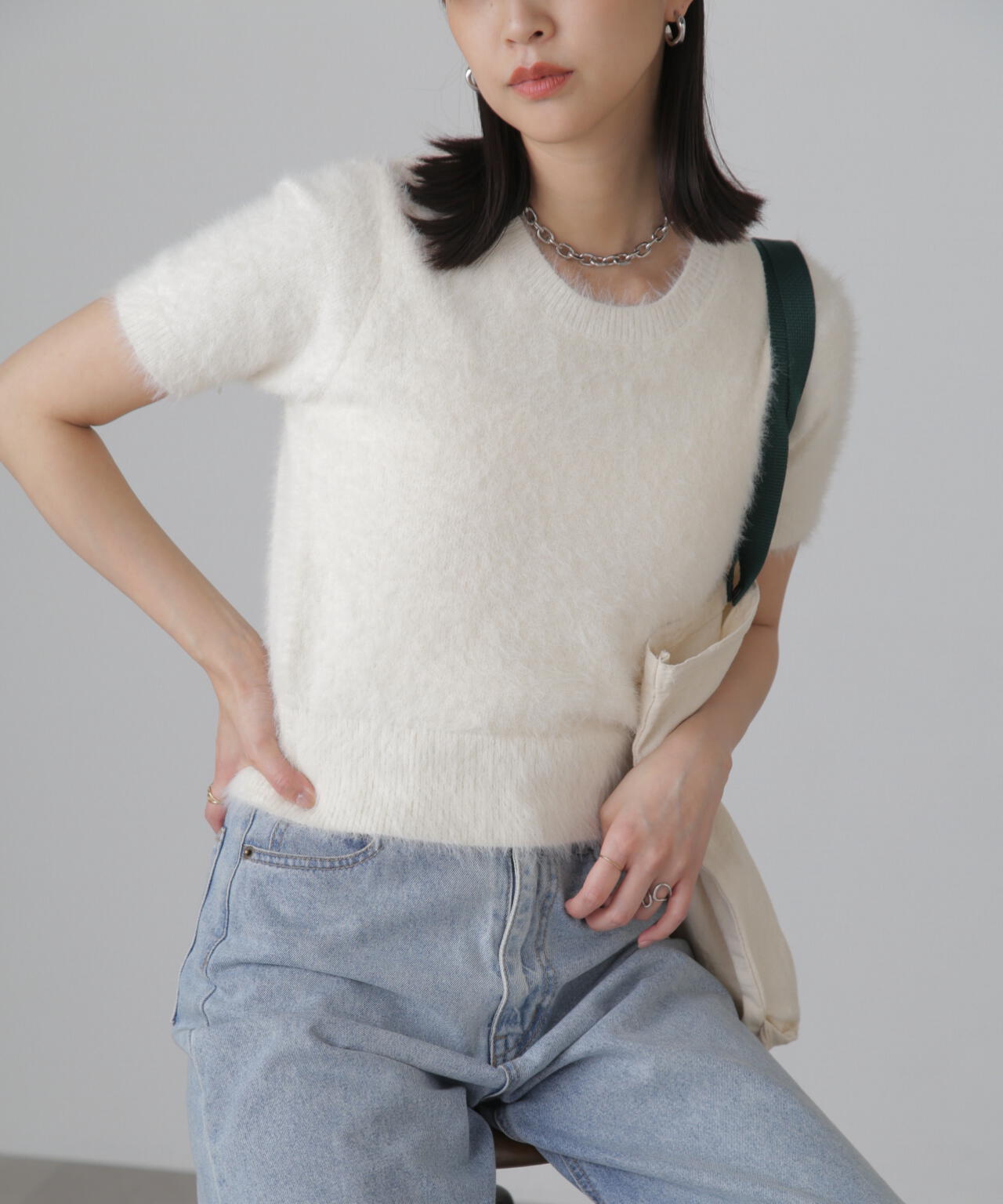 シャギー半袖ニット