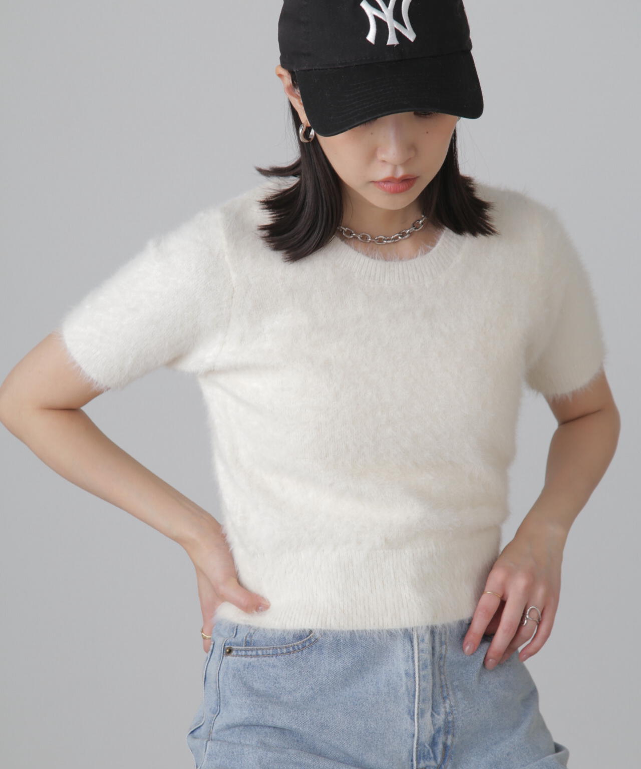 シャギー半袖ニット