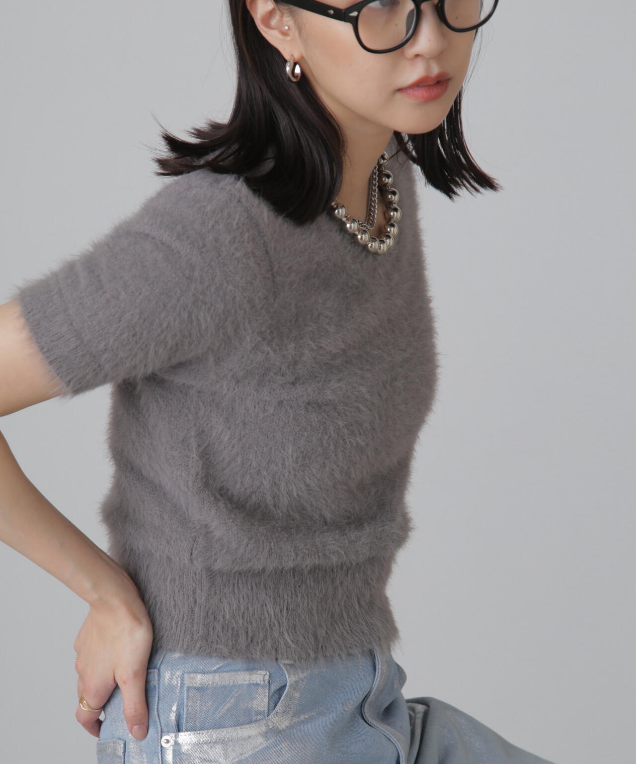 シャギー半袖ニット