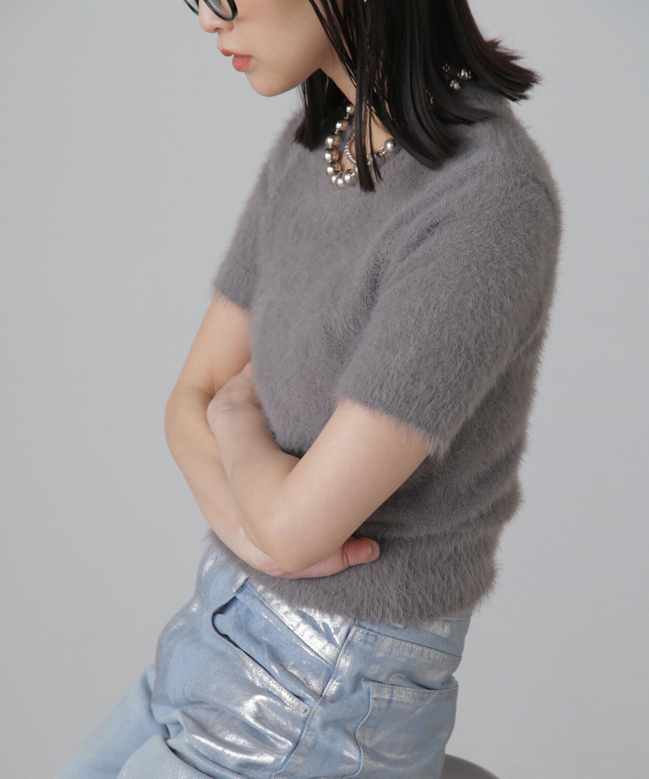 シャギー半袖ニット