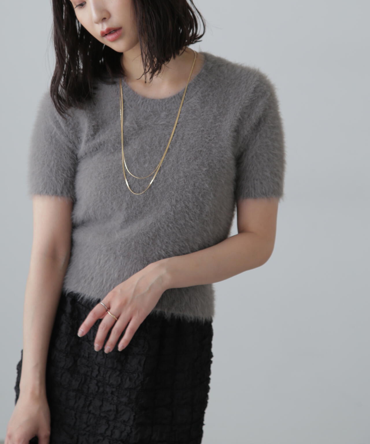 シャギー半袖ニット