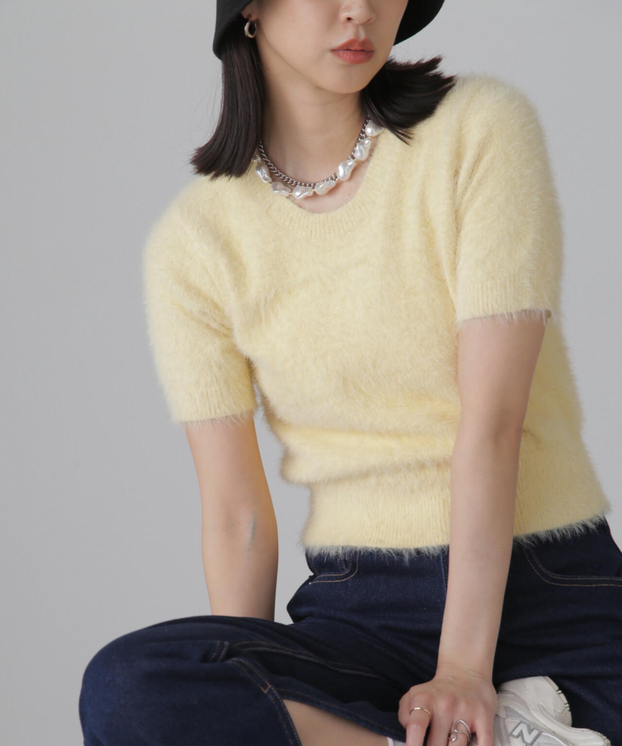 シャギー半袖ニット