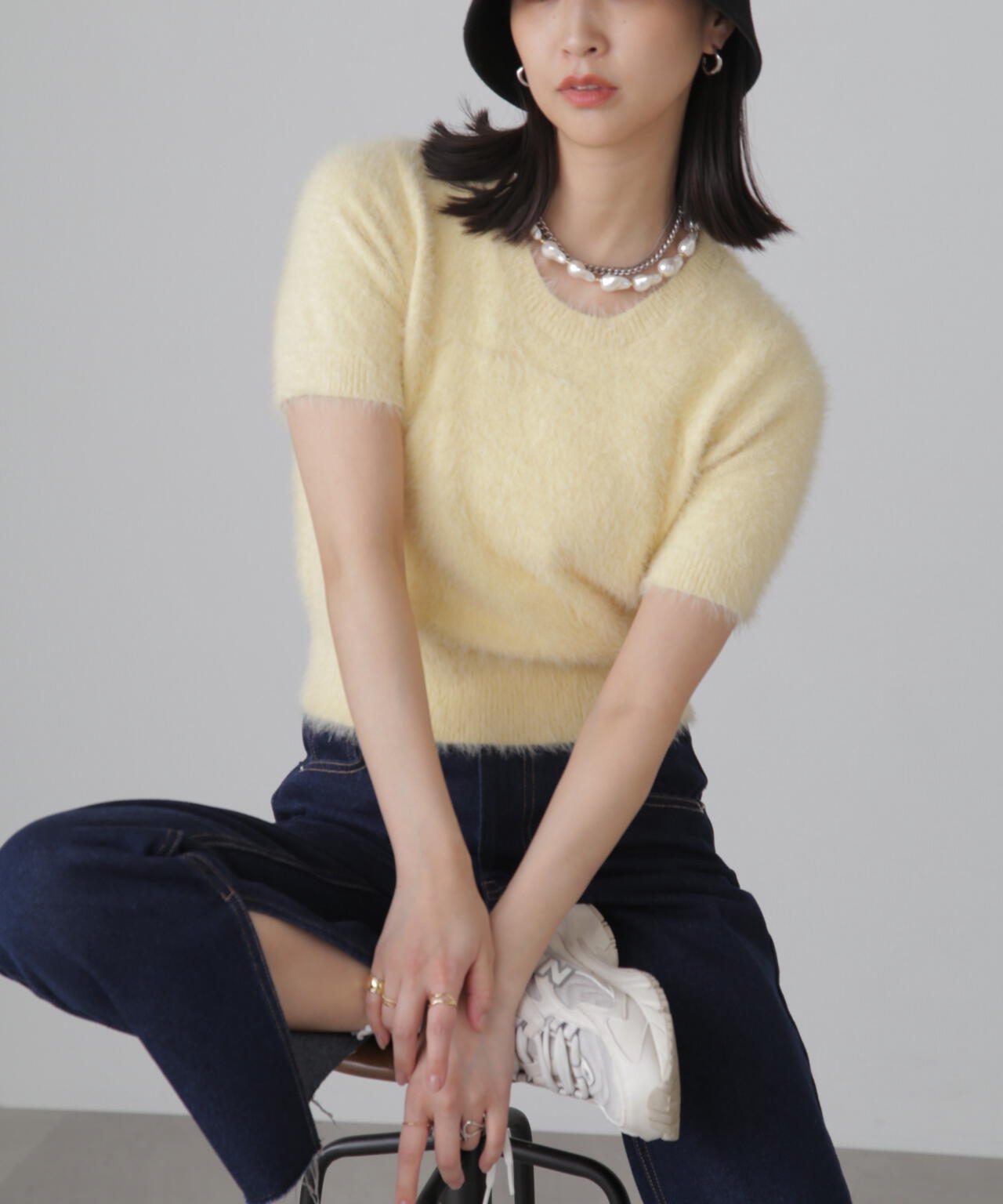 シャギー半袖ニット