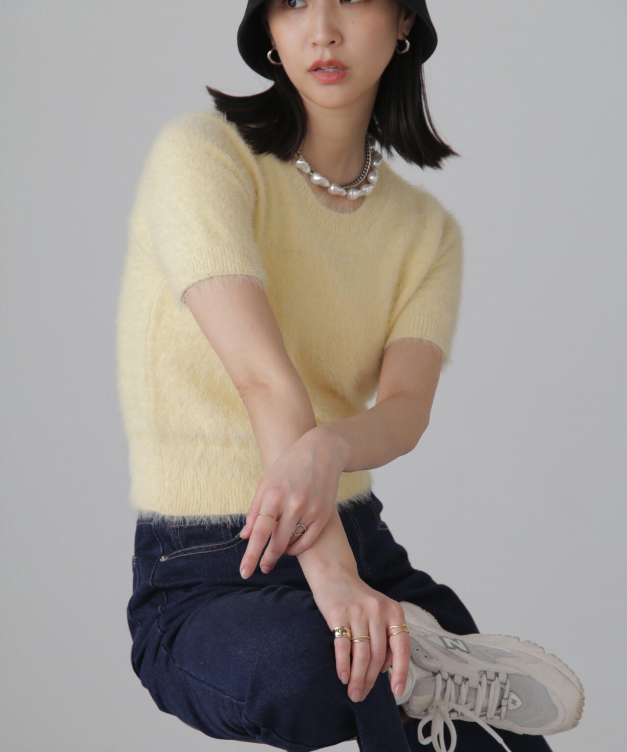 シャギー半袖ニット