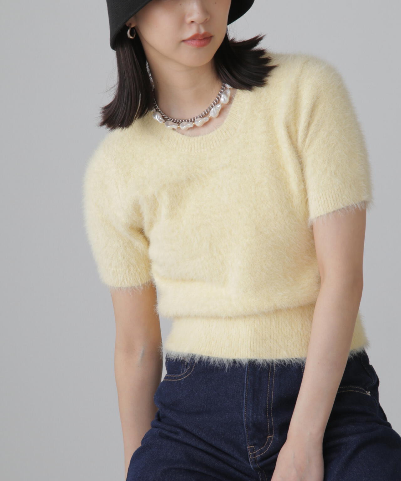 シャギー半袖ニット