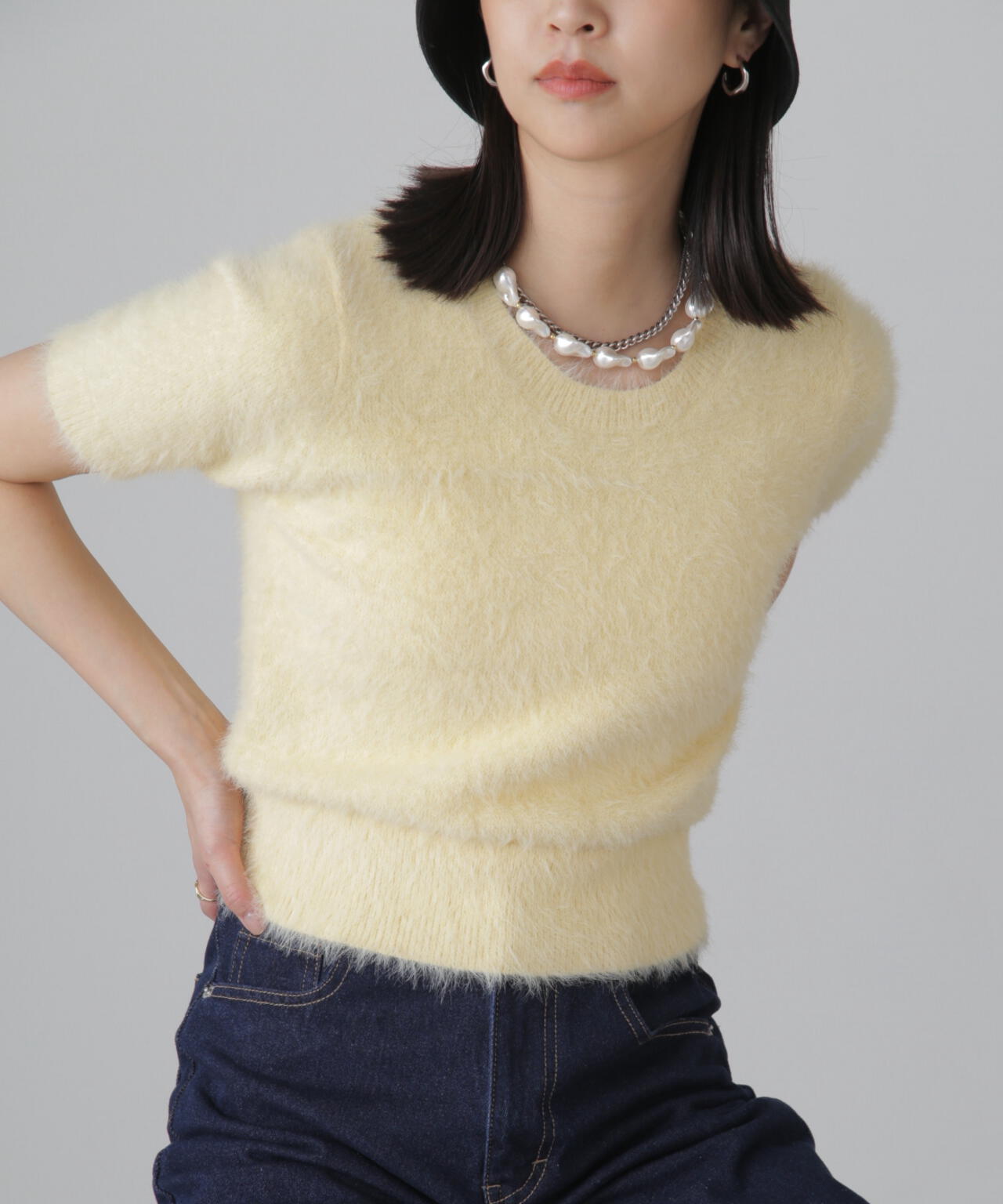 シャギー半袖ニット