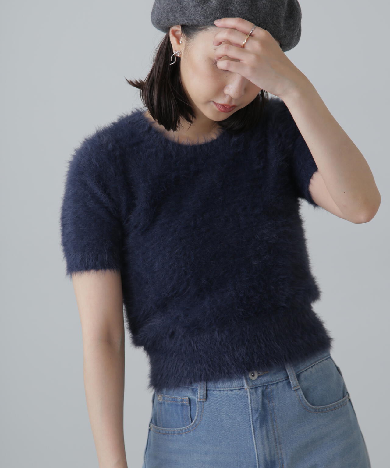 シャギー半袖ニット