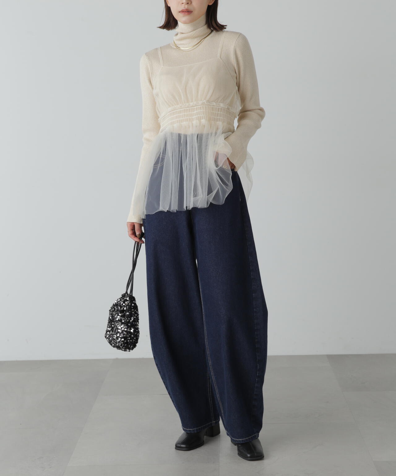 【3サイズ展開XS-M】デニムエッグパンツ【低身長サイズ有】