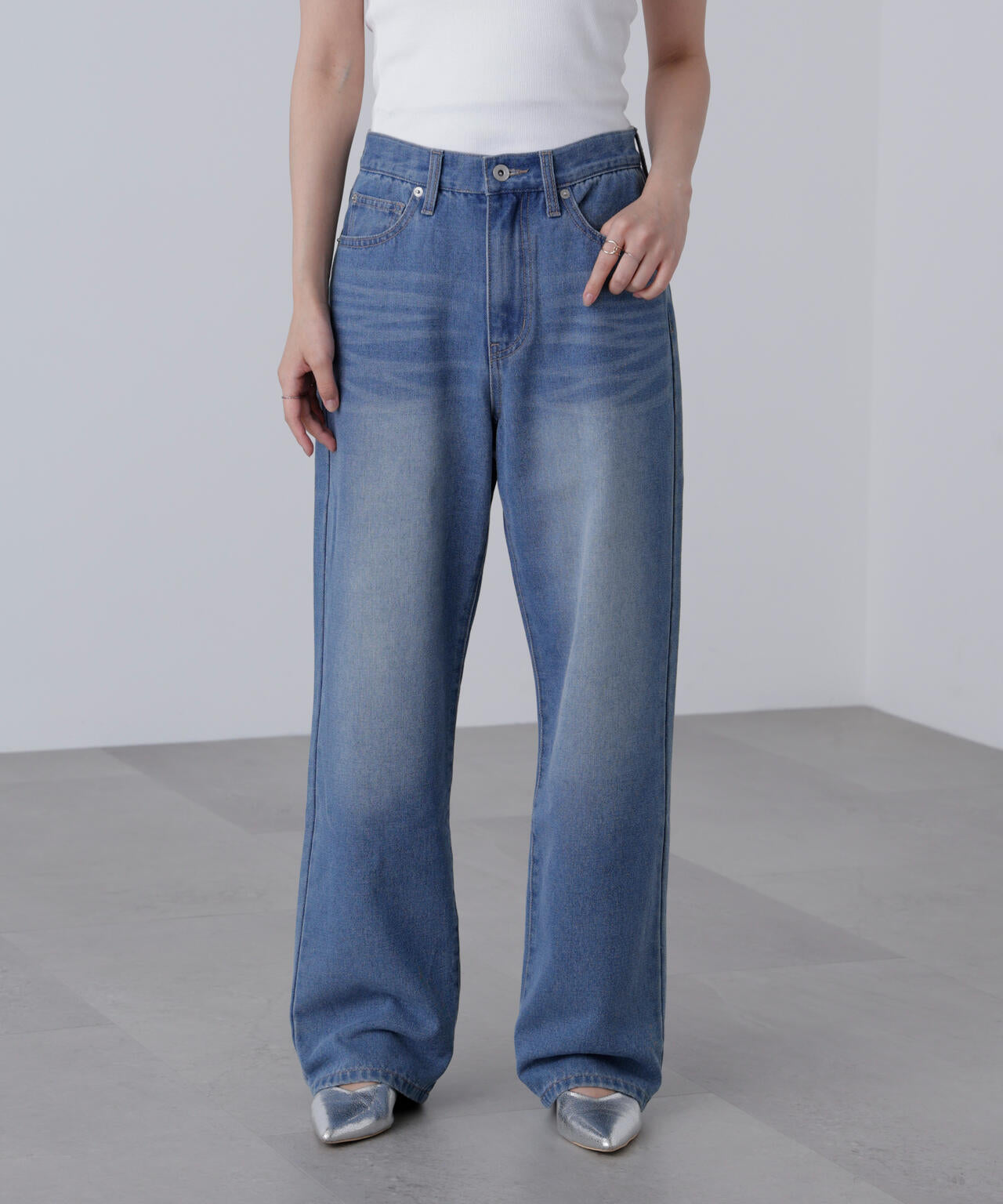 【4サイズ展開XS-L】ストレートデニムパンツ【低身長サイズ有】