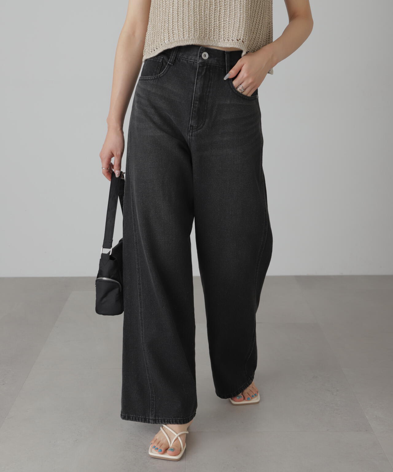 【3サイズ展開XS-L】サイドパネルヴィンテージライクワイドデニム【低身長サイズ有】