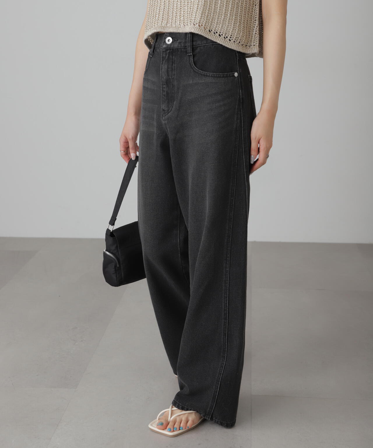 【3サイズ展開XS-L】サイドパネルヴィンテージライクワイドデニム【低身長サイズ有】