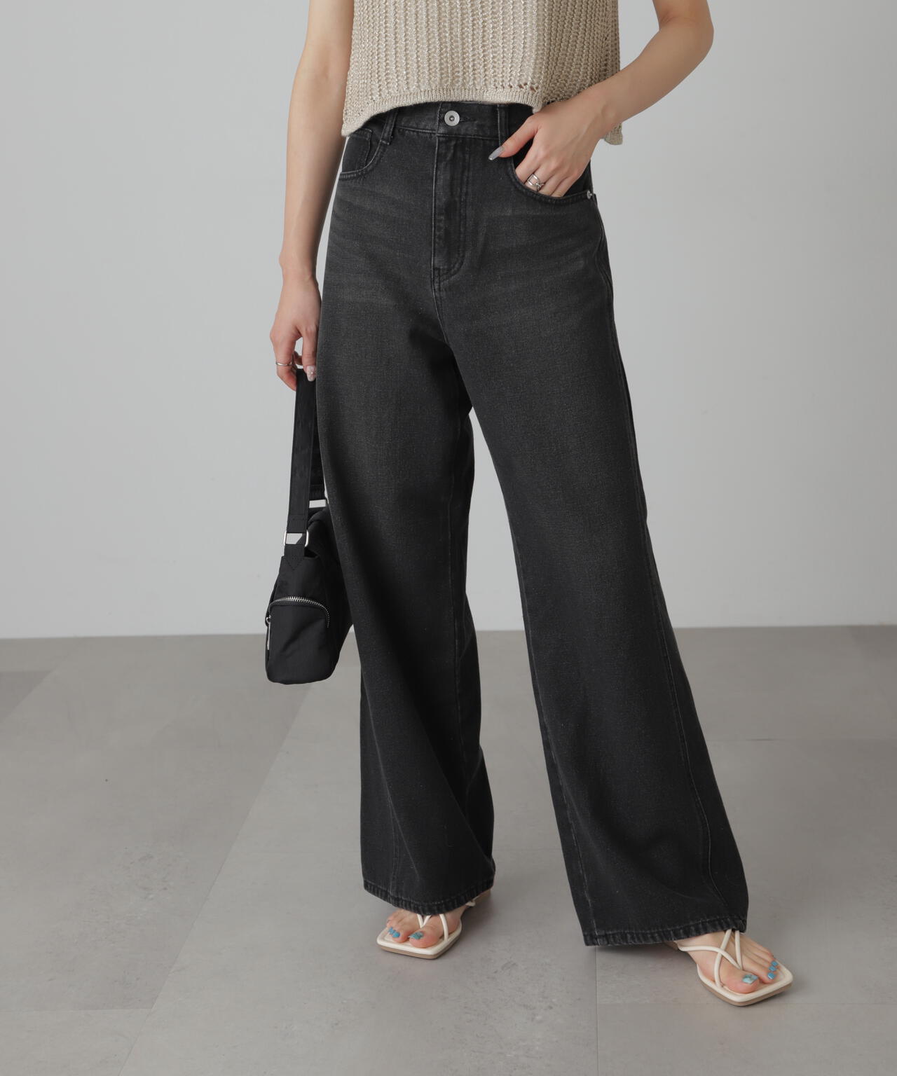 【3サイズ展開XS-L】サイドパネルヴィンテージライクワイドデニム【低身長サイズ有】