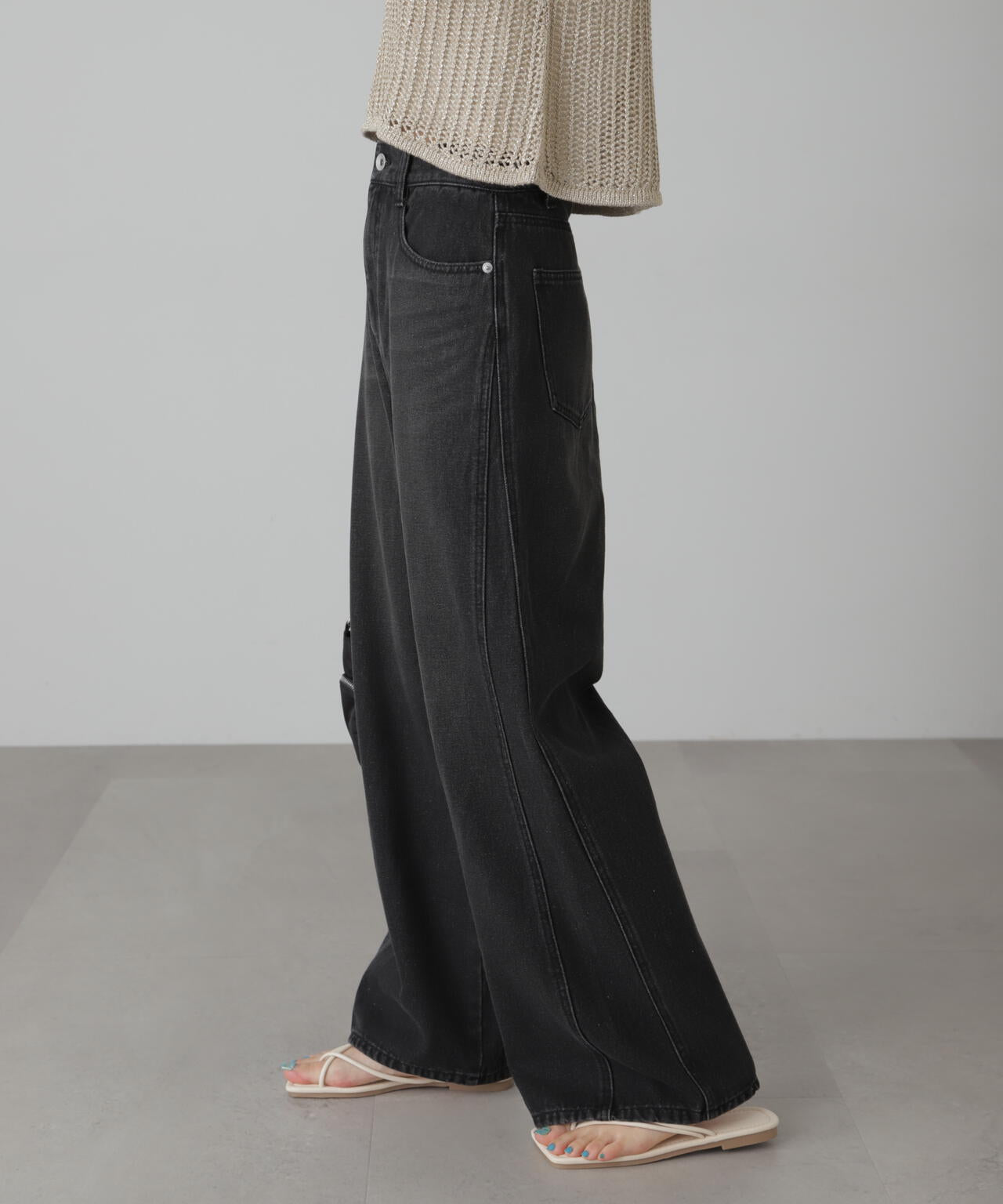 【3サイズ展開XS-L】サイドパネルヴィンテージライクワイドデニム【低身長サイズ有】