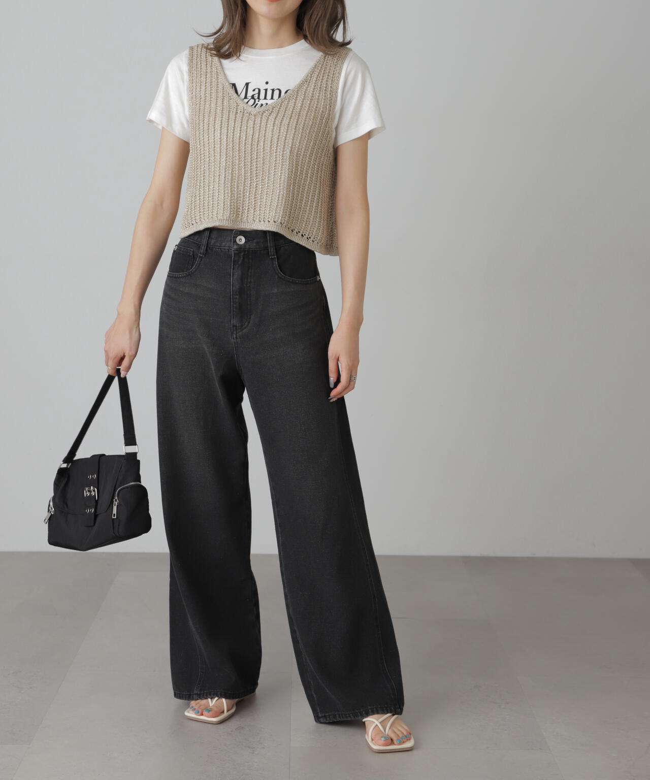 【3サイズ展開XS-L】サイドパネルヴィンテージライクワイドデニム【低身長サイズ有】