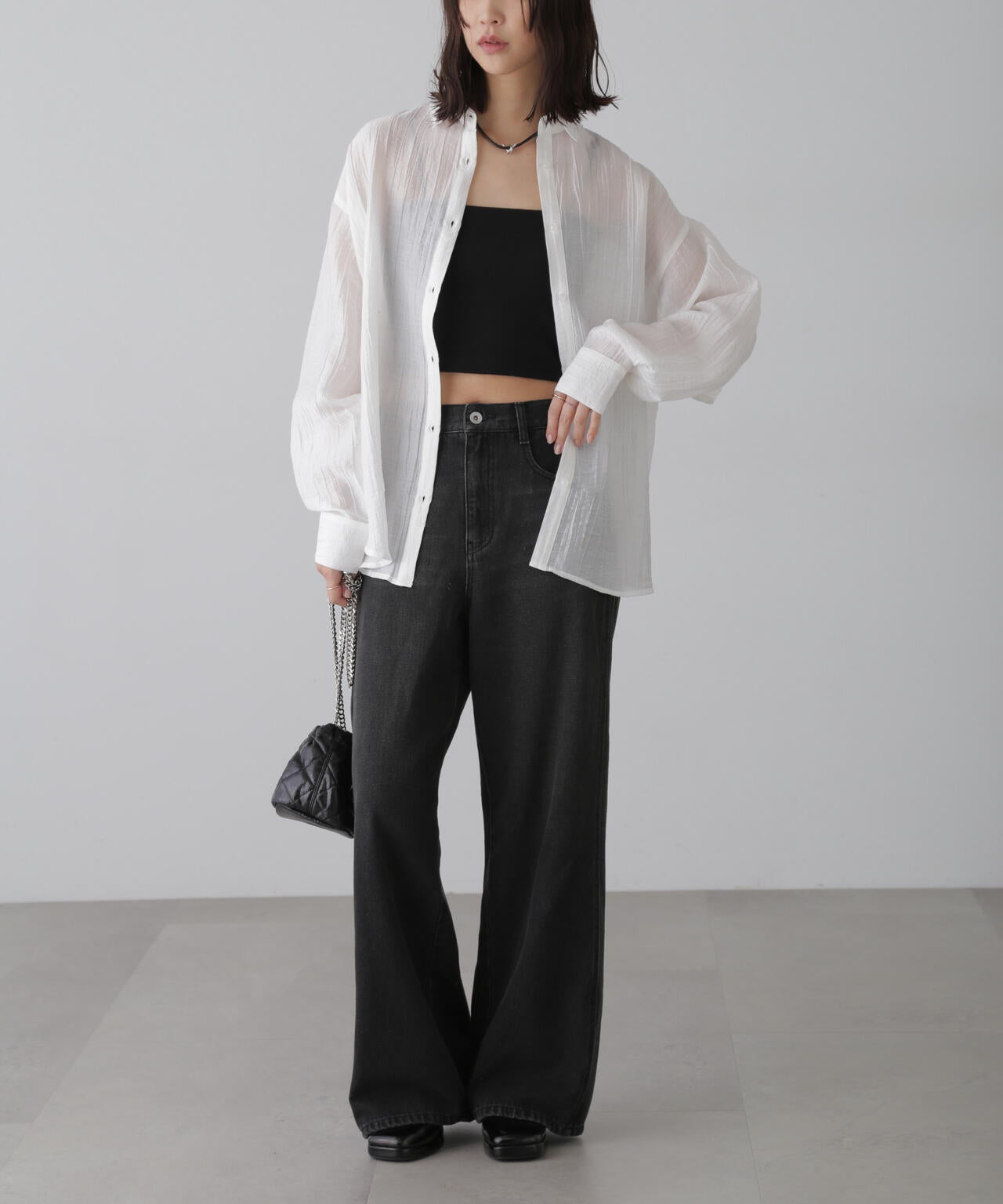 【3サイズ展開XS-L】サイドパネルヴィンテージライクワイドデニム【低身長サイズ有】