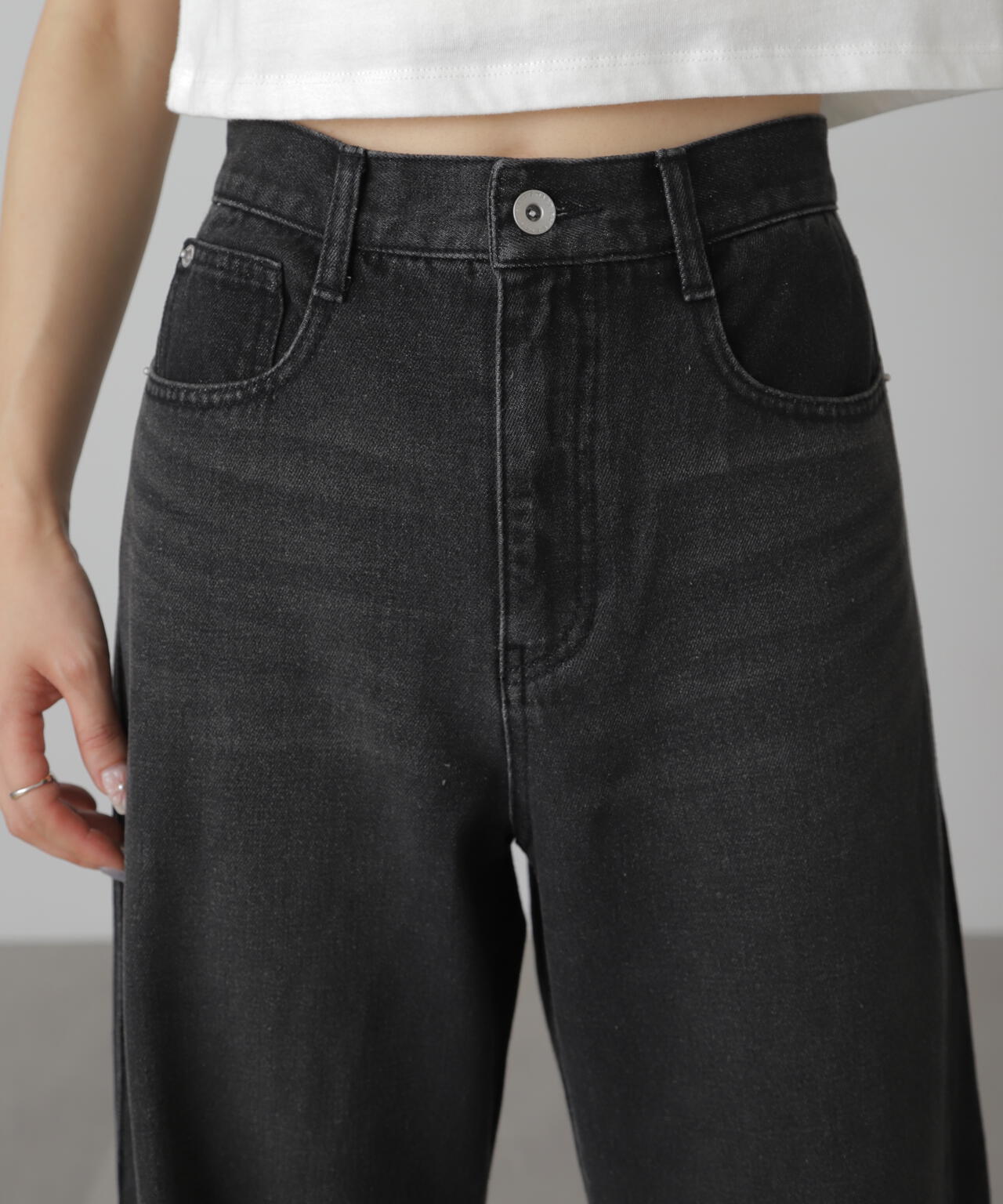 【3サイズ展開XS-L】サイドパネルヴィンテージライクワイドデニム【低身長サイズ有】
