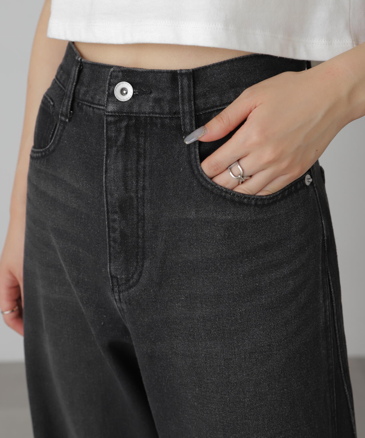 【3サイズ展開XS-L】サイドパネルヴィンテージライクワイドデニム【低身長サイズ有】