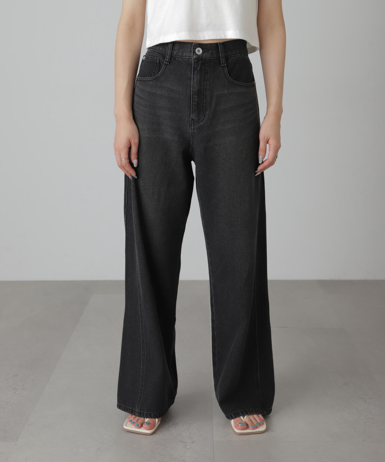 【3サイズ展開XS-L】サイドパネルヴィンテージライクワイドデニム【低身長サイズ有】