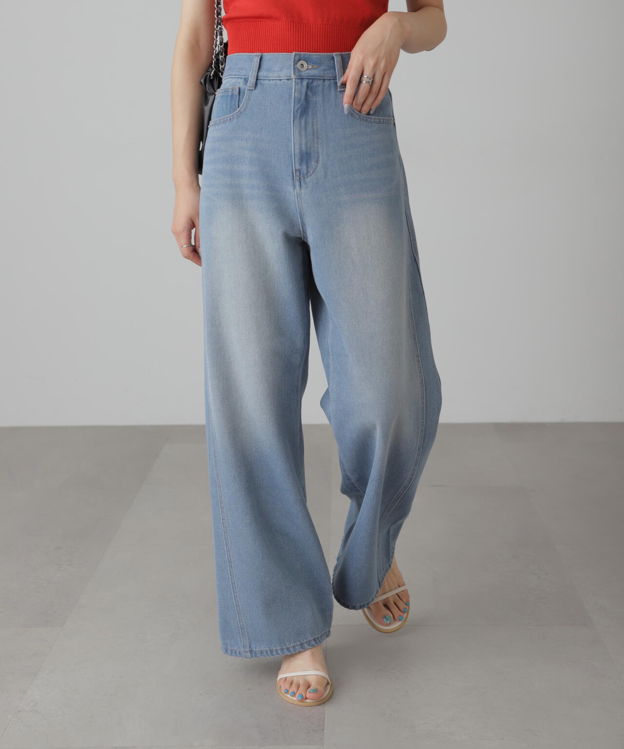 【3サイズ展開XS-L】サイドパネルヴィンテージライクワイドデニム【低身長サイズ有】