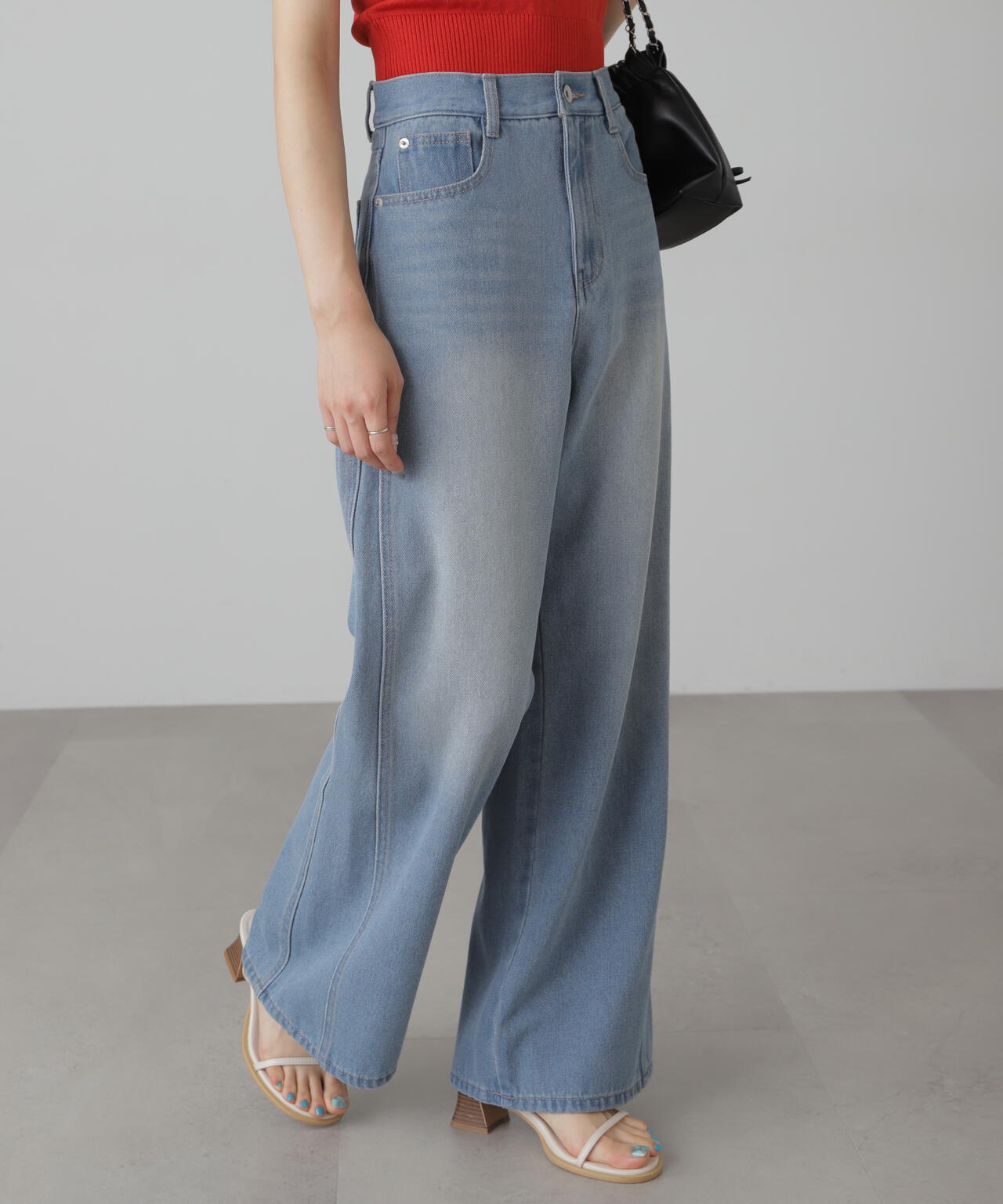 【3サイズ展開XS-L】サイドパネルヴィンテージライクワイドデニム【低身長サイズ有】