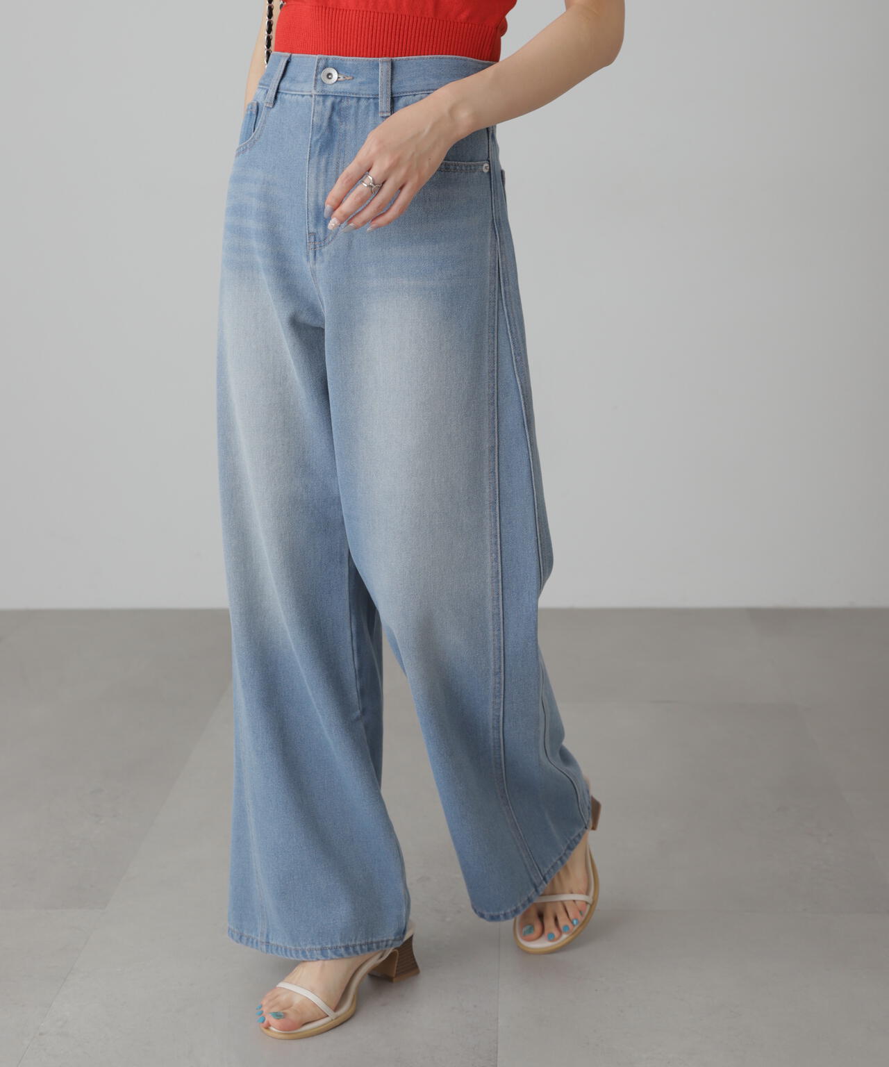 【3サイズ展開XS-L】サイドパネルヴィンテージライクワイドデニム【低身長サイズ有】