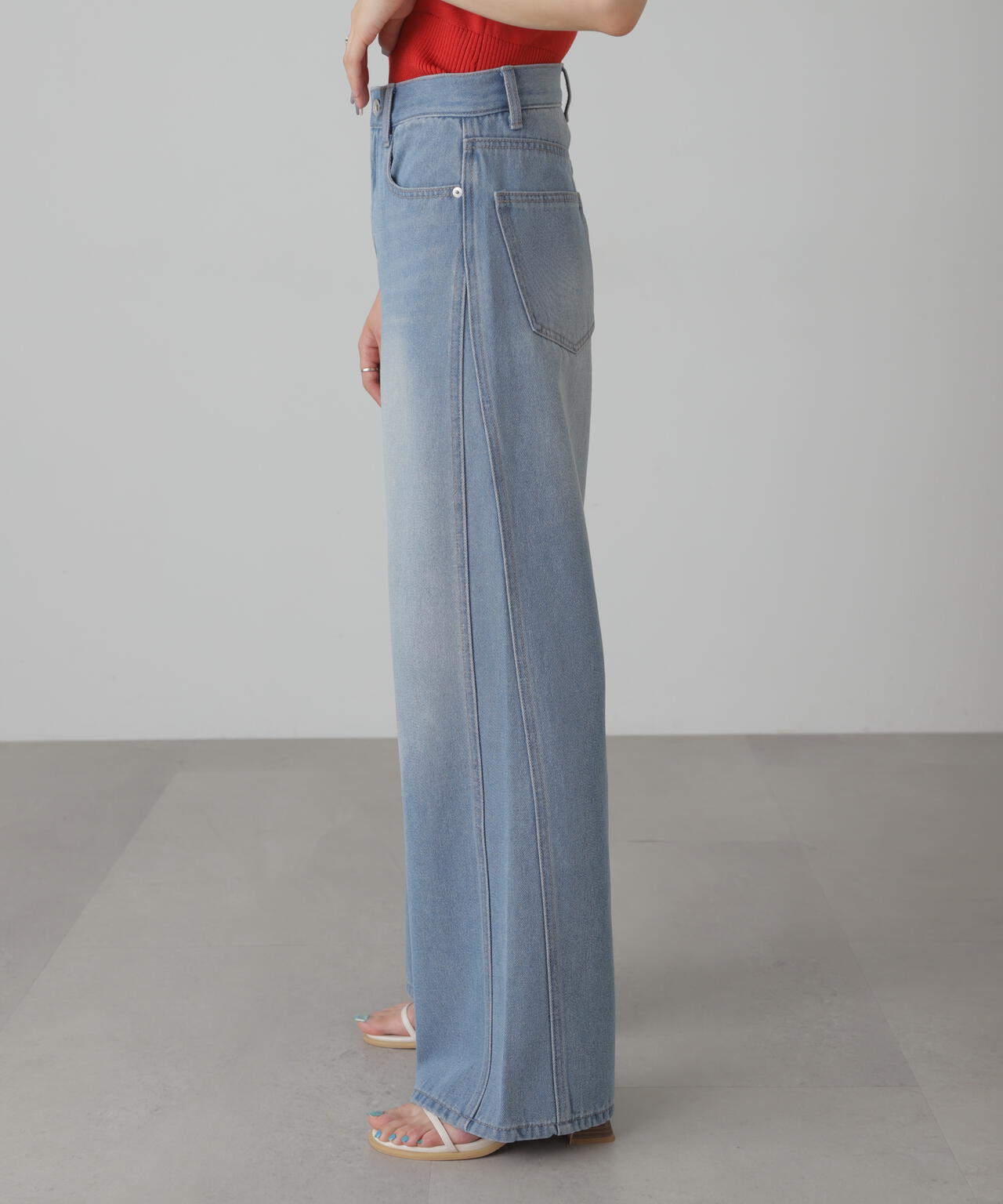 【3サイズ展開XS-L】サイドパネルヴィンテージライクワイドデニム【低身長サイズ有】