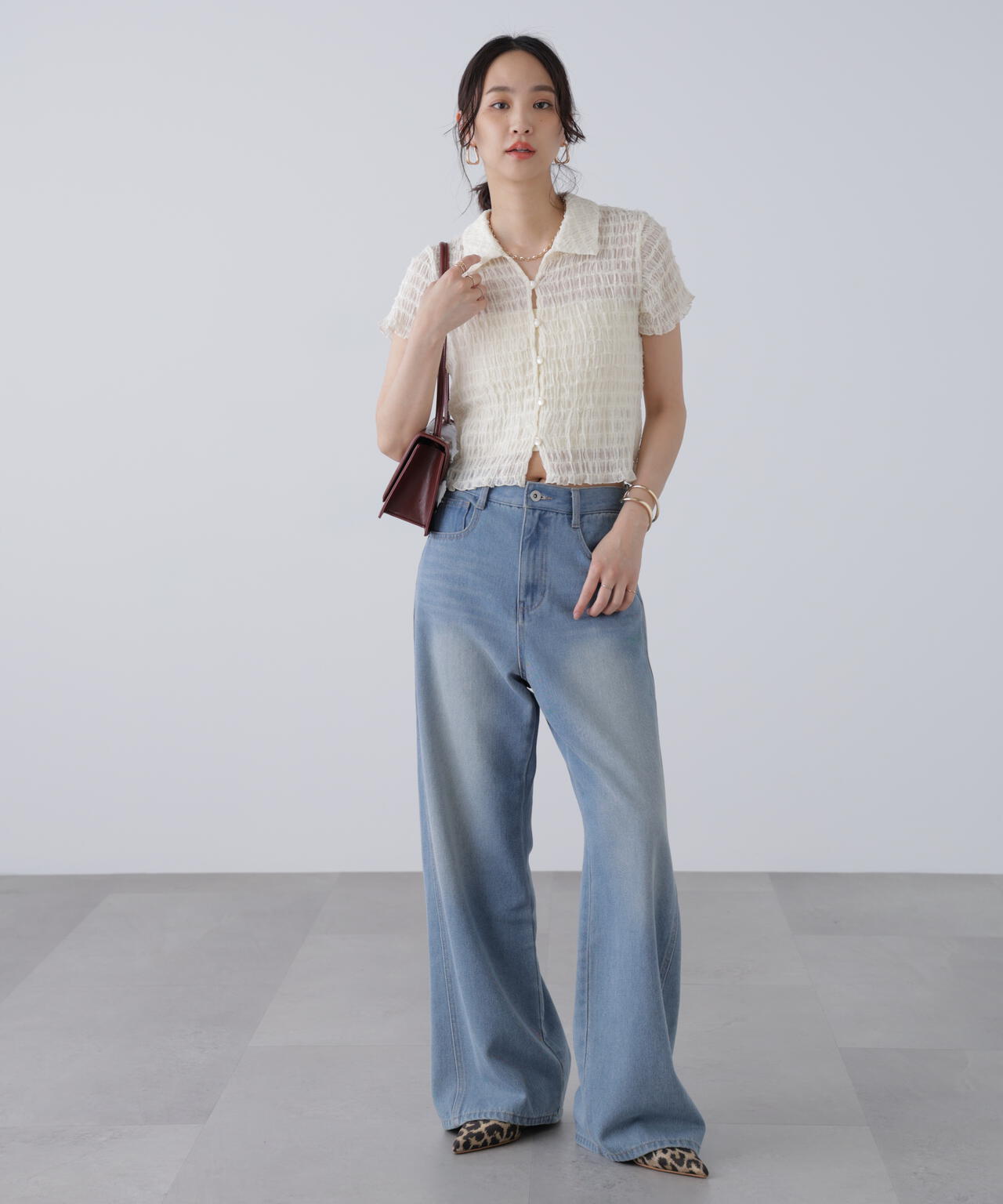 【3サイズ展開XS-L】サイドパネルヴィンテージライクワイドデニム【低身長サイズ有】