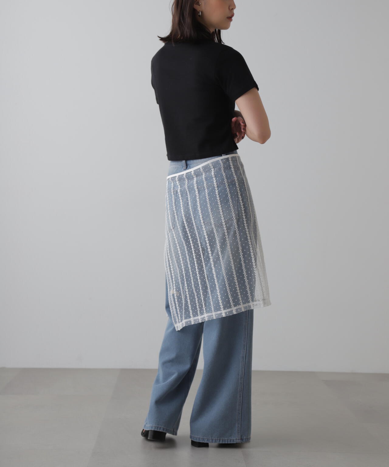 【3サイズ展開XS-L】サイドパネルヴィンテージライクワイドデニム【低身長サイズ有】