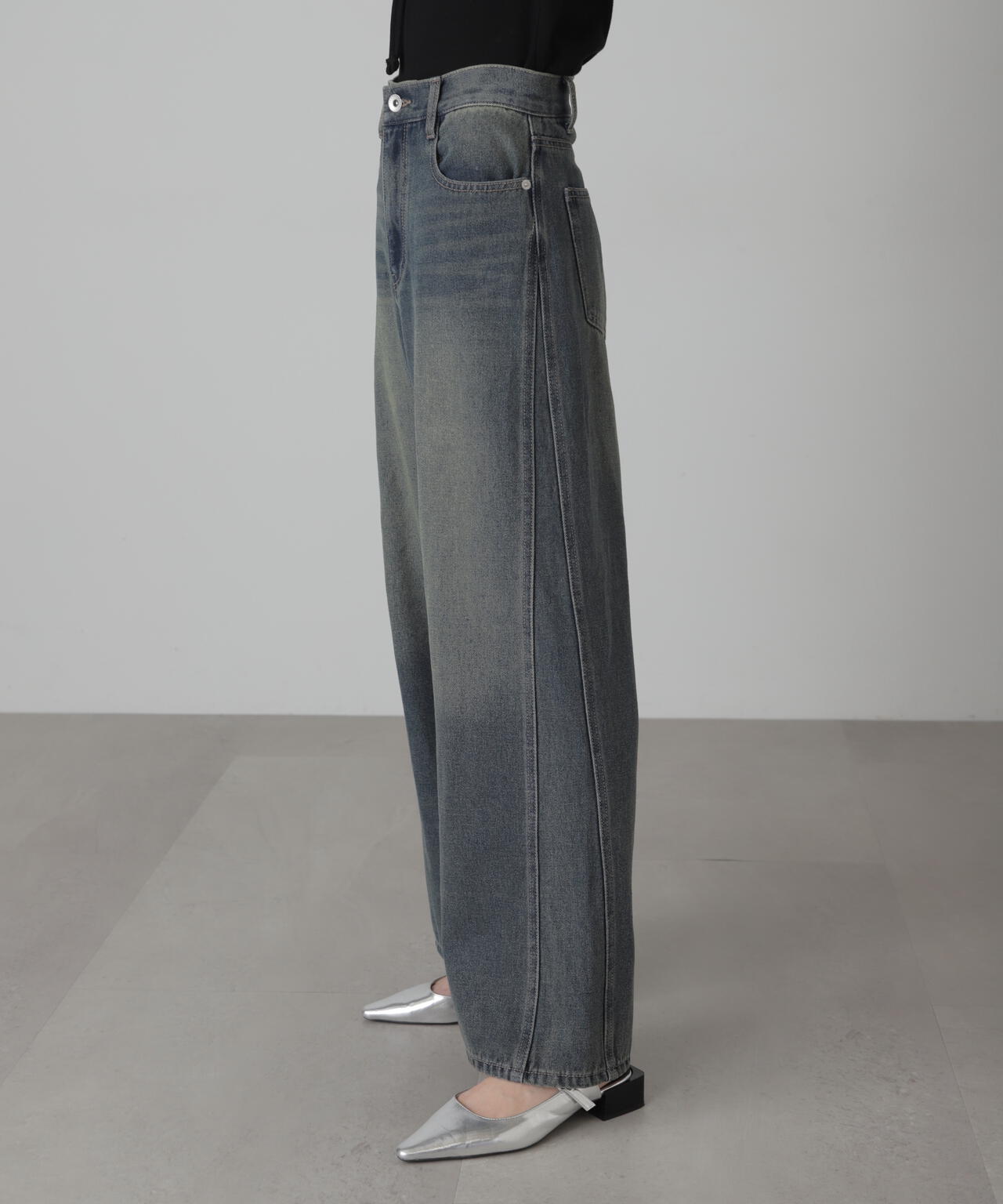 【3サイズ展開XS-L】サイドパネルヴィンテージライクワイドデニム【低身長サイズ有】
