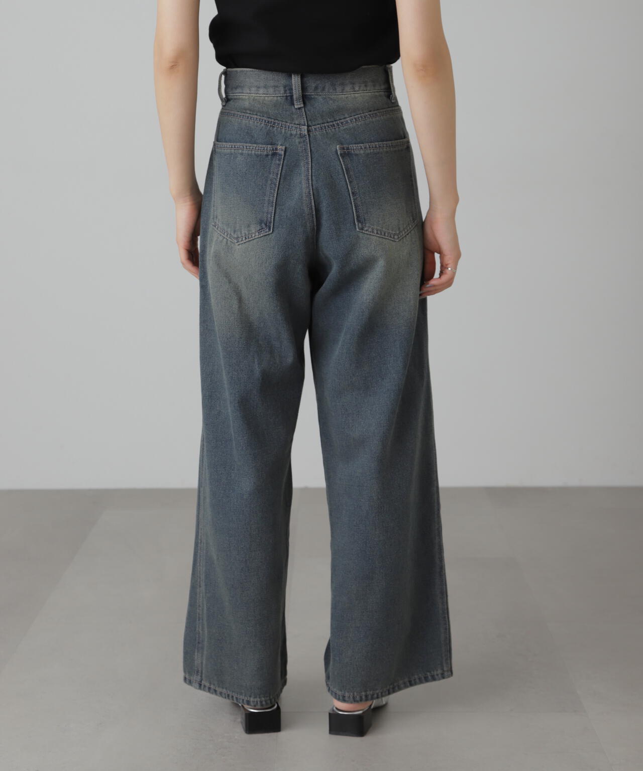 【3サイズ展開XS-L】サイドパネルヴィンテージライクワイドデニム【低身長サイズ有】