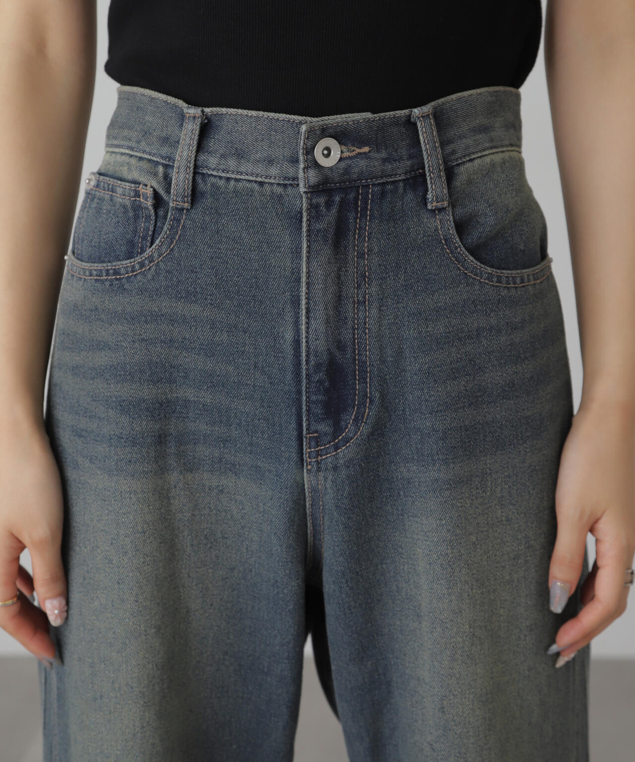 【3サイズ展開XS-L】サイドパネルヴィンテージライクワイドデニム【低身長サイズ有】