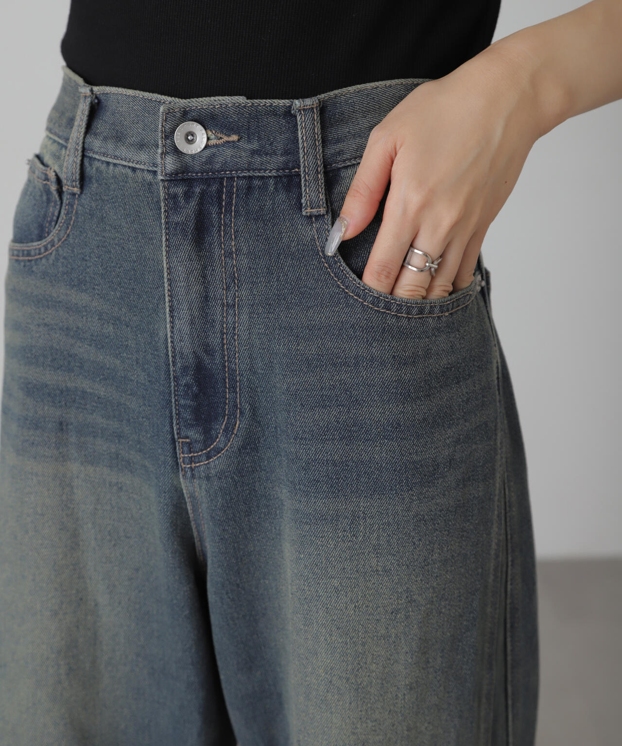 【3サイズ展開XS-L】サイドパネルヴィンテージライクワイドデニム【低身長サイズ有】