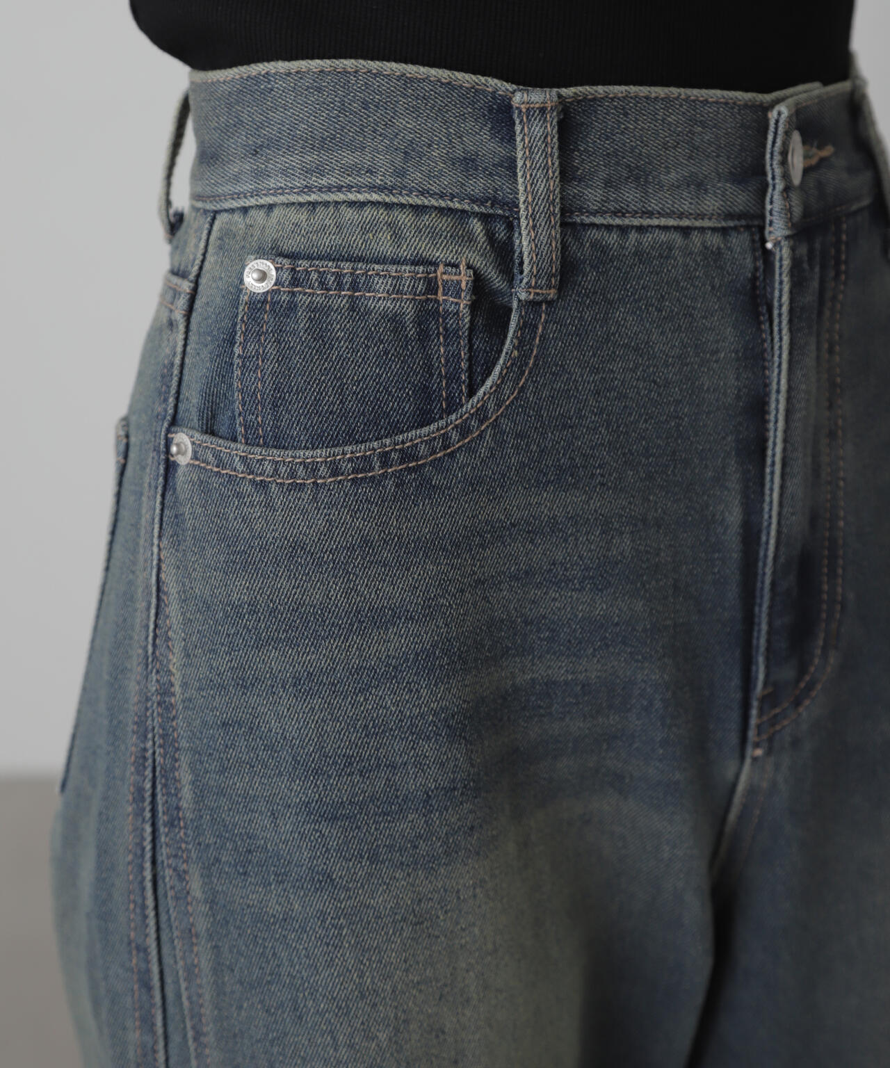 【3サイズ展開XS-L】サイドパネルヴィンテージライクワイドデニム【低身長サイズ有】