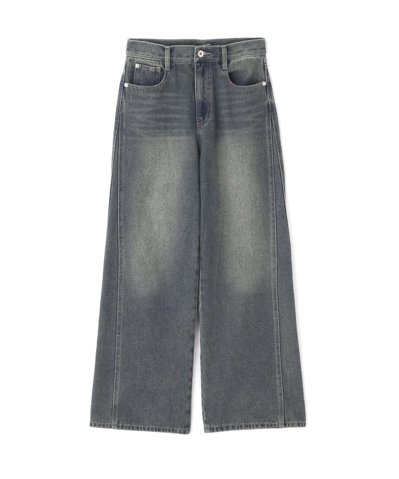 【3サイズ展開XS-L】サイドパネルヴィンテージライクワイドデニム【低身長サイズ有】