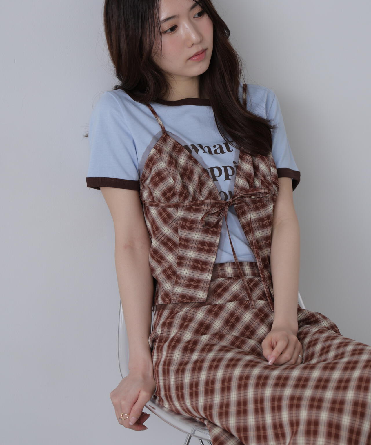 〈セットアップ対応〉チェック柄キャミソールビスチェ