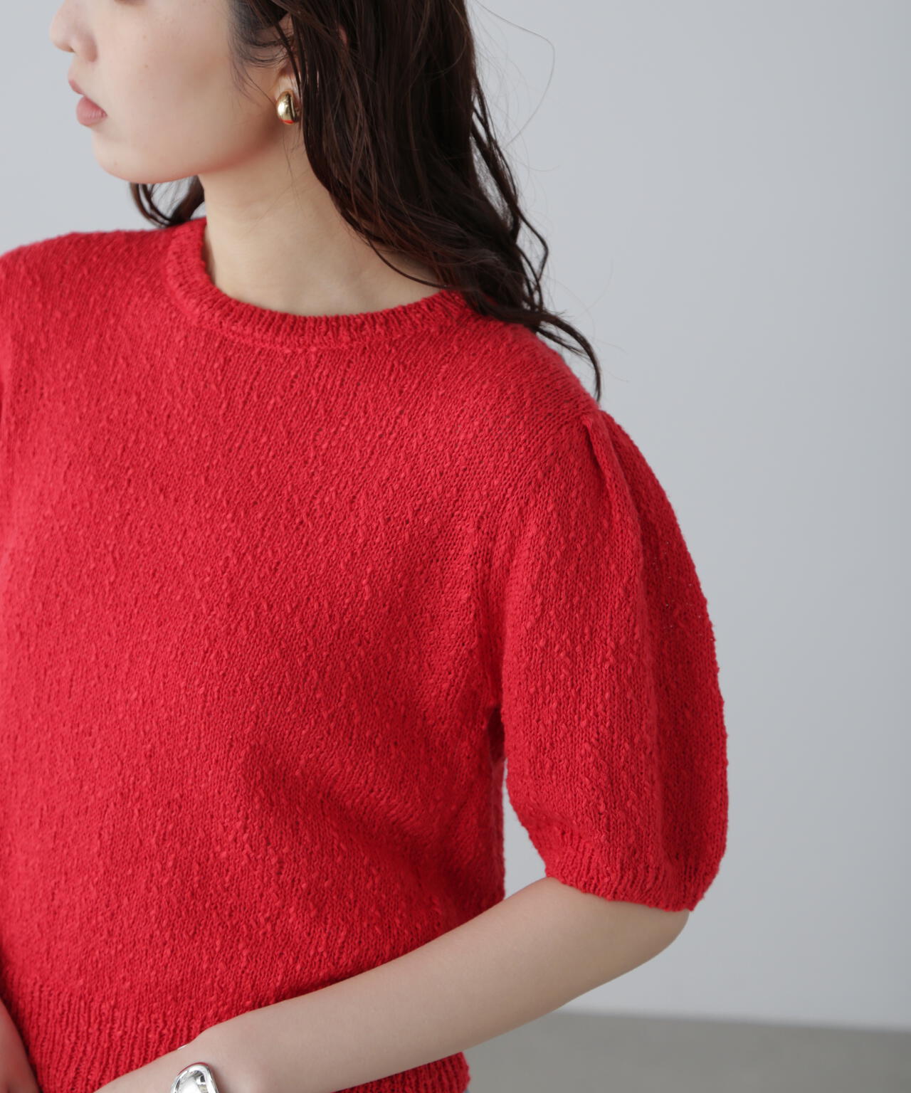 スラブ編み半袖ニット